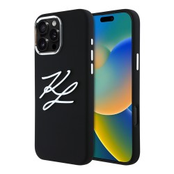 Karl Lagerfeld для iPhone 16 Pro чехол Liquid Silicone Metal Logo Initials Hard Black