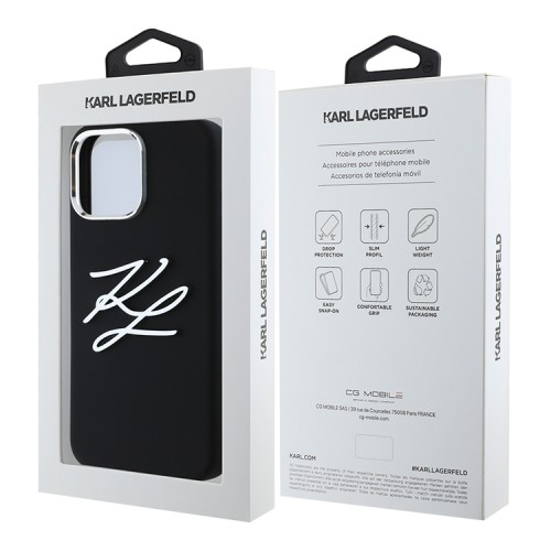 Karl Lagerfeld для iPhone 16 Pro чехол Liquid Silicone Metal Logo Initials Hard Black