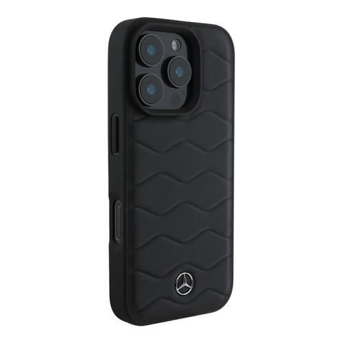 Mercedes для iPhone 16 Pro чехол Leather Waves Metal logo Hard Black
