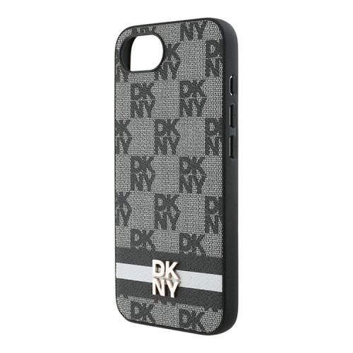 DKNY для iPhone 16e чехол PU Checkered Printed stripes Metal logo Hard Black