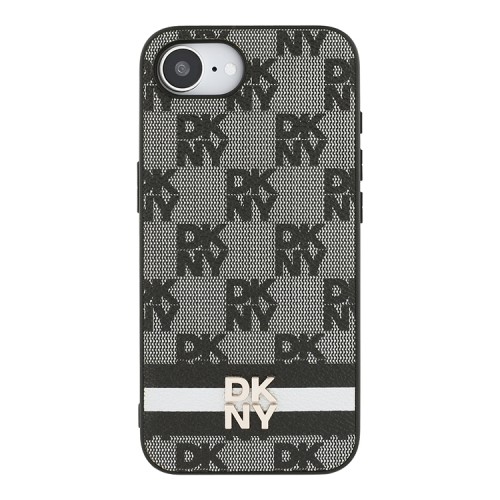 DKNY для iPhone 16e чехол PU Checkered Printed stripes Metal logo Hard Black