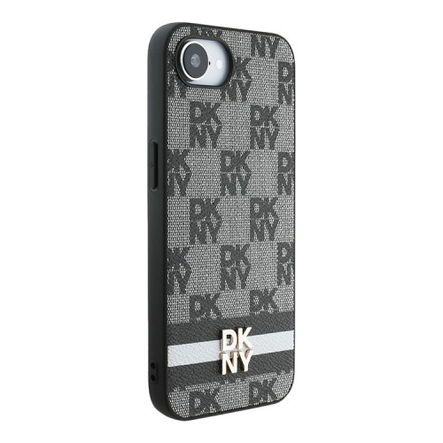 DKNY для iPhone 16e чехол PU Checkered Printed stripes Metal logo Hard Black