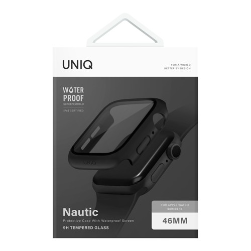 Uniq для Apple Watch 46 mm чехол Nautic +9H glass Water-resistant IP68 Black