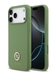 Guess для iPhone 17 Pro Max чехол Liquid silicone with 4G Diamond metal logo Hard Khaki (MagSafe)