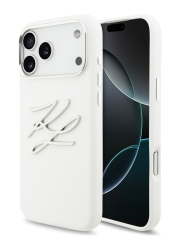 Karl Lagerfeld для iPhone 17 Pro Max чехол Liquid Silicone Initials Metal Logo &amp; Camera Hard White