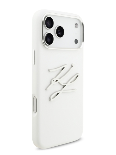 Karl Lagerfeld для iPhone 17 Pro Max чехол Liquid Silicone Initials Metal Logo & Camera Hard White