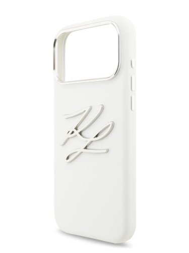 Karl Lagerfeld для iPhone 17 Pro Max чехол Liquid Silicone Initials Metal Logo & Camera Hard White