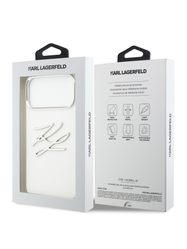 Karl Lagerfeld для iPhone 17 Pro Max чехол Liquid Silicone Initials Metal Logo & Camera Hard White