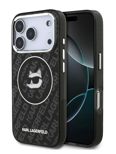 Karl Lagerfeld для iPhone 17 Pro чехол IML NFT Choupette Head on logo Metal Cam Hard Black (MagSafe)