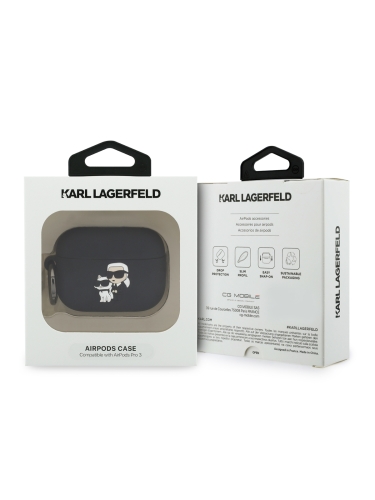 Karl Lagerfeld для Airpods Pro 3 чехол Silicone case with ring NFT Karl & Choupette Black