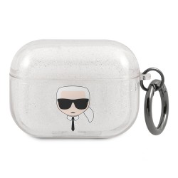 Чехол Karl Lagerfeld TPU Glitters with ring Karl Transparent для Airpods Pro, серебристый