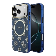 Guess для iPhone 17 Pro чехол IML Peony Dots Metal Cam Hard Blue(MagSafe)