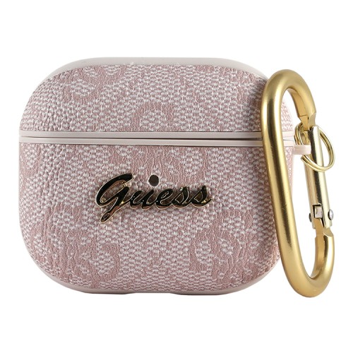 Чехол Guess PU leather 4G metal logo с карабином для Airpods 3 (2021), розовый