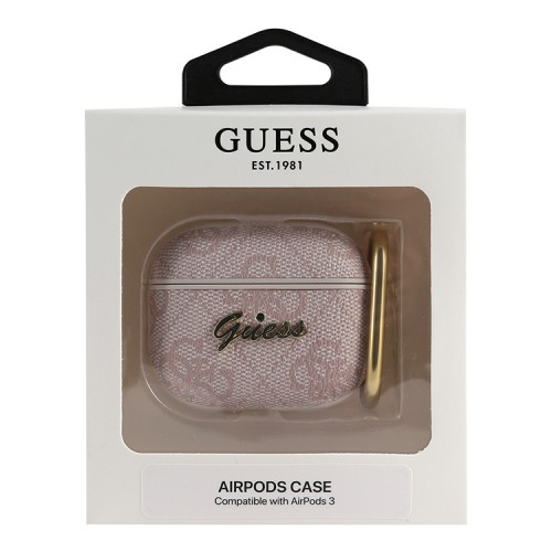 Чехол Guess PU leather 4G metal logo с карабином для Airpods 3 (2021), розовый