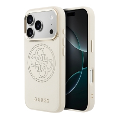 Guess для iPhone 17 Pro Max чехол PU with Perforated 4G logo Metal camera Hard Beige (MagSafe)