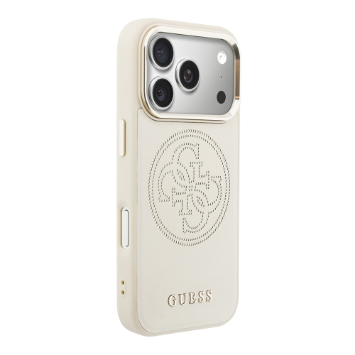 Guess для iPhone 17 Pro Max чехол PU with Perforated 4G logo Metal camera Hard Beige (MagSafe)