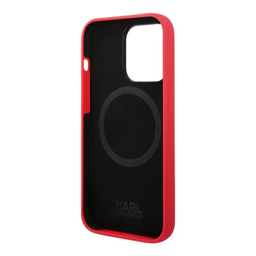 Чехол Lagerfeld Liquid silicone Choupette Hard для iPhone 14 Pro, красный (Magsafe)