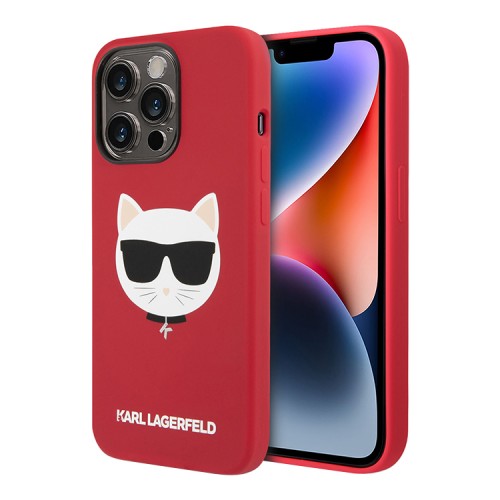 Чехол Lagerfeld Liquid silicone Choupette Hard для iPhone 14 Pro, красный (Magsafe)