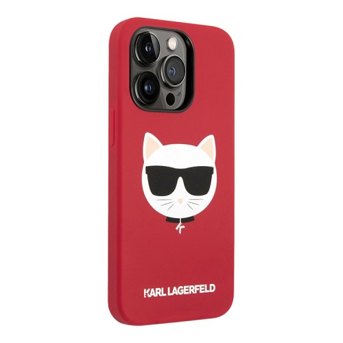 Чехол Lagerfeld Liquid silicone Choupette Hard для iPhone 14 Pro, красный (Magsafe)