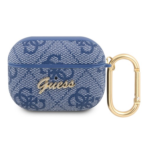 Чехол Guess PU leather 4G metal logo с карабином для Airpods Pro, синий