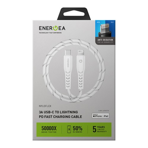 Кабель EnergEA NyloFlex USB-С/Lightning MFi C94 (1.5 м), белый