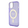 Чехол Guess Glitter Metal outline Hard для iPhone 14, фиолетовый/золотой (MagSafe)