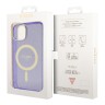 Чехол Guess Glitter Metal outline Hard для iPhone 14, фиолетовый/золотой (MagSafe)