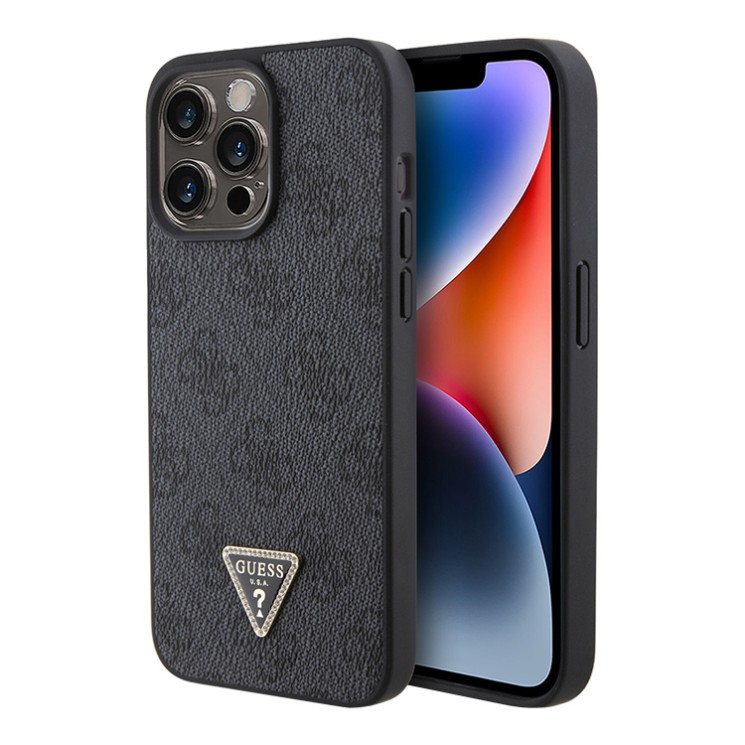 Guess для iPhone 15 Pro Max чехол PU 4G Triangle Diamond metal logo Hard Black