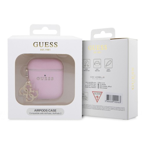 Guess для Airpods 1/2 чехол PU Saffiano with 4G Diamond charm Pink