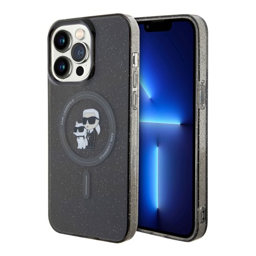 Karl Lagerfeld для iPhone 15 Pro Max чехол PC/TPU NFT Karl & Choupette Hard Glitter Black (MagSafe)
