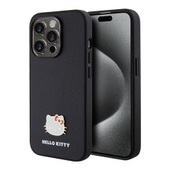 Hello Kitty для iPhone 14 Pro Max чехол PU Grained leather Metal Kitty Head Hard Black