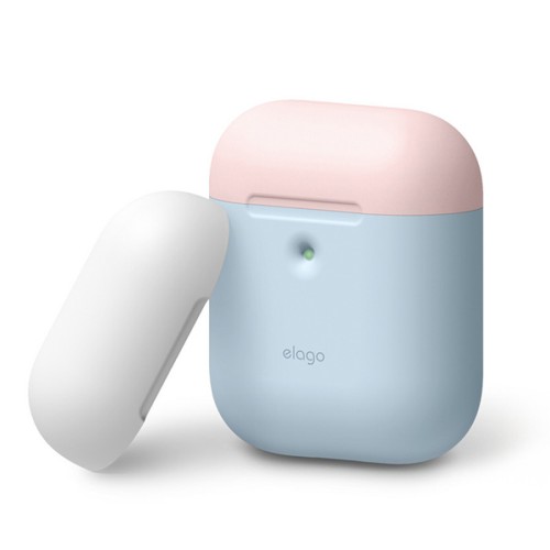 Чехол Elago Silicone Duo для AirPods 2 (wireless), голубой с крышками Pink и White