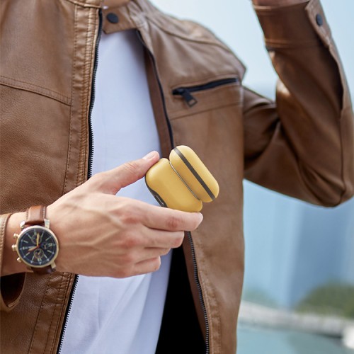Uniq для Airpods Pro 2 чехол Lyden DS Leatherette with handstrap Canary Yellow/Flint Grey