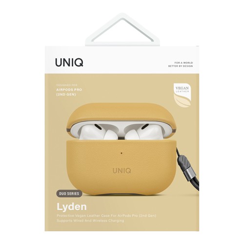 Uniq для Airpods Pro 2 чехол Lyden DS Leatherette with handstrap Canary Yellow/Flint Grey