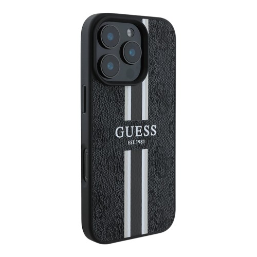 Guess для iPhone 16 Pro Max чехол PU кожа 4G Stripes Black (MagSafe)