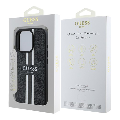 Guess для iPhone 16 Pro Max чехол PU кожа 4G Stripes Black (MagSafe)