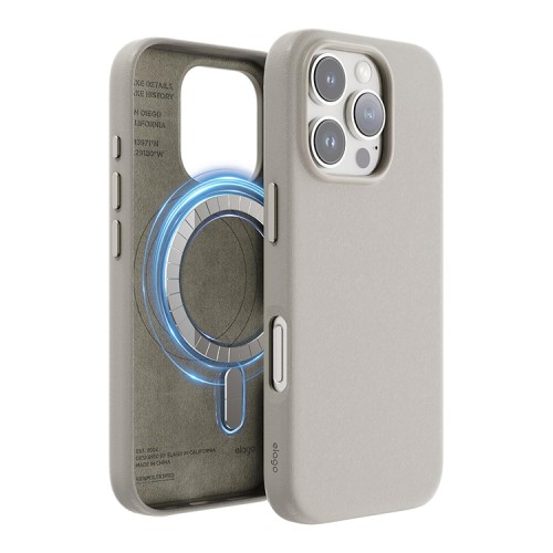 Elago для iPhone 16 Pro Max чехол PU Leather Light Grey (MagSafe)