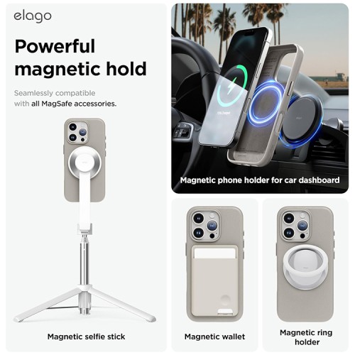 Elago для iPhone 16 Pro Max чехол PU Leather Light Grey (MagSafe)