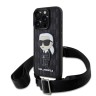 Karl Lagerfeld для iPhone 16 Pro чехол Crossbody PU Saffiano Monogram NFT Karl Ikonik +Strap Hard Black