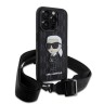 Karl Lagerfeld для iPhone 16 Pro чехол Crossbody PU Saffiano Monogram NFT Karl Ikonik +Strap Hard Black