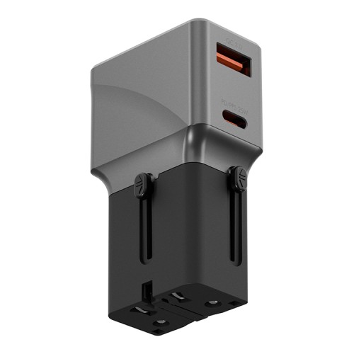 Energea СЗУ Travel World adapter 25, USB-C + USB-A, PD25W Gunmetal
