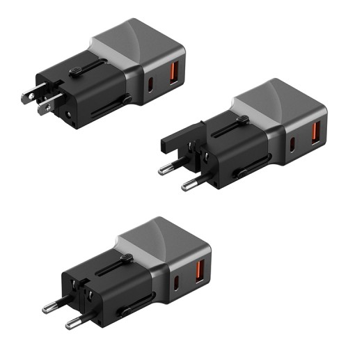 Energea СЗУ Travel World adapter 25, USB-C + USB-A, PD25W Gunmetal