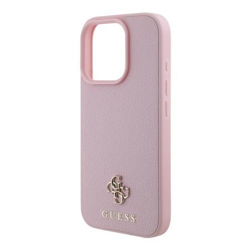 Guess для iPhone 16 Pro Max чехол PU Grained leather Small 4G metal logo Hard Pink (MagSafe)
