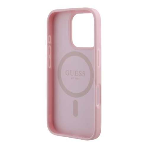 Guess для iPhone 16 Pro Max чехол PU Grained leather Small 4G metal logo Hard Pink (MagSafe)
