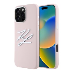 Karl Lagerfeld для iPhone 16 Pro чехол Liquid Silicone Metal Logo Initials Hard Pink