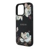 Guess для iPhone 15 Pro Max чехол PU Grained leather Flowers Metal logo Hard Black (MagSafe)