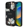 Guess для iPhone 15 Pro Max чехол PU Grained leather Flowers Metal logo Hard Black (MagSafe)
