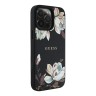 Guess для iPhone 15 Pro Max чехол PU Grained leather Flowers Metal logo Hard Black (MagSafe)