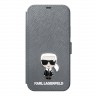 Чехол Karl Lagerfeld PU Saffiano Ikonik Karl (metal) Booktype для iPhone 12 mini, серебристый