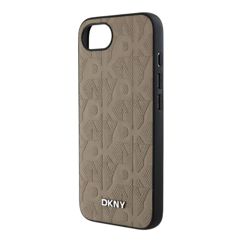 DKNY для iPhone 16e чехол PU Grid pattern Metal logo Hard Beige (MagSafe)
